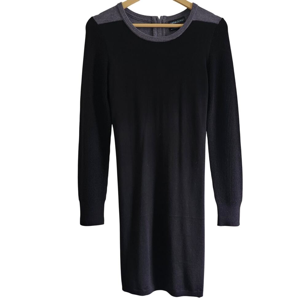Cynthia Rowley Black and Gray Extrafine Merino Wool Dress Size Medium